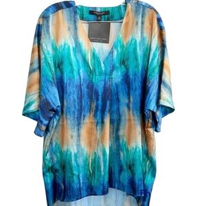 Andrew Marc Marc New York Top Shirt Blue Green Tunic V-neck NEW
